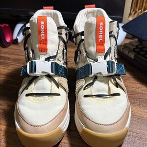 Sorel Cream and Brown Sneakers with Orange Accents